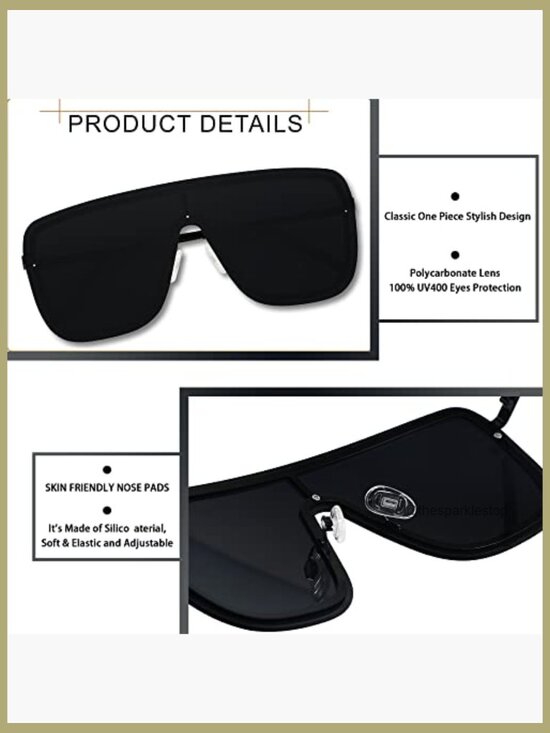 Rimless Oversized Square Sunglasses Shield Frameless UV Protection